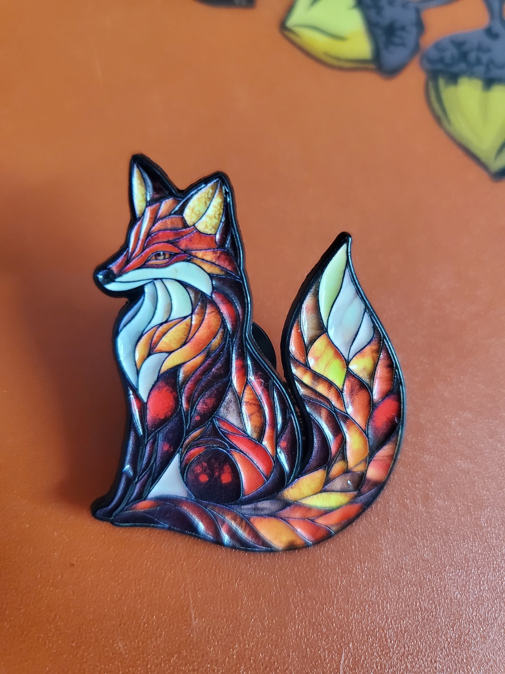 Stained Glass Style Fox Enamel Pin - Orange, Red, Yellow
